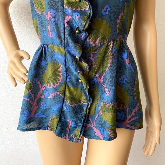 Floral Short Sleeve Summer Blouse | Ruffled Blouse | Frilly Top | ANTHROPOLOGIE - Picture 6 of 11